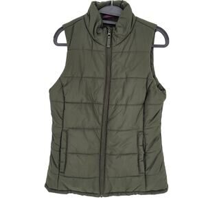 Amazon Quilted Olive Green Puffer Vest Fleece Lined Zip Up Gorpcore Utility  S